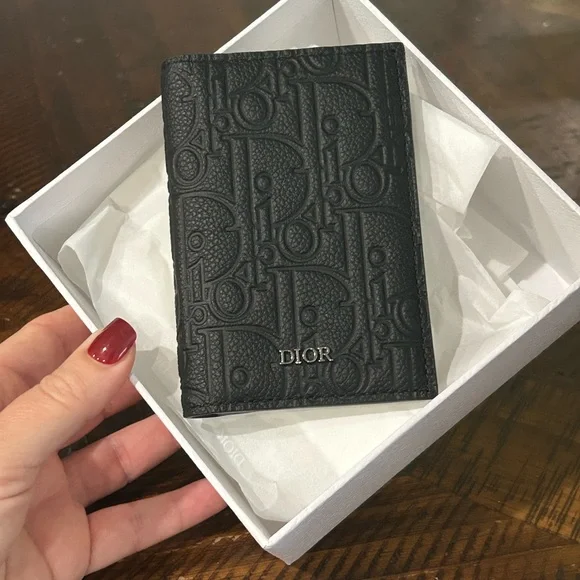 Dior Embossed Black Leather Card Holder